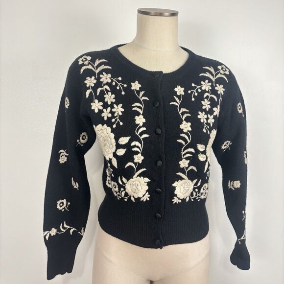 Vintage Woman's Sweater Express Tricot Size XS Lambswool and Angora Rabbit Black - Picture 2 of 10